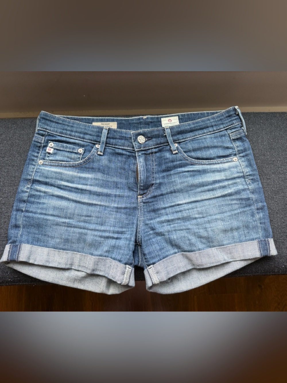 AG Adriano Goldschmied Light Blue Rolled Hem Denim Shorts